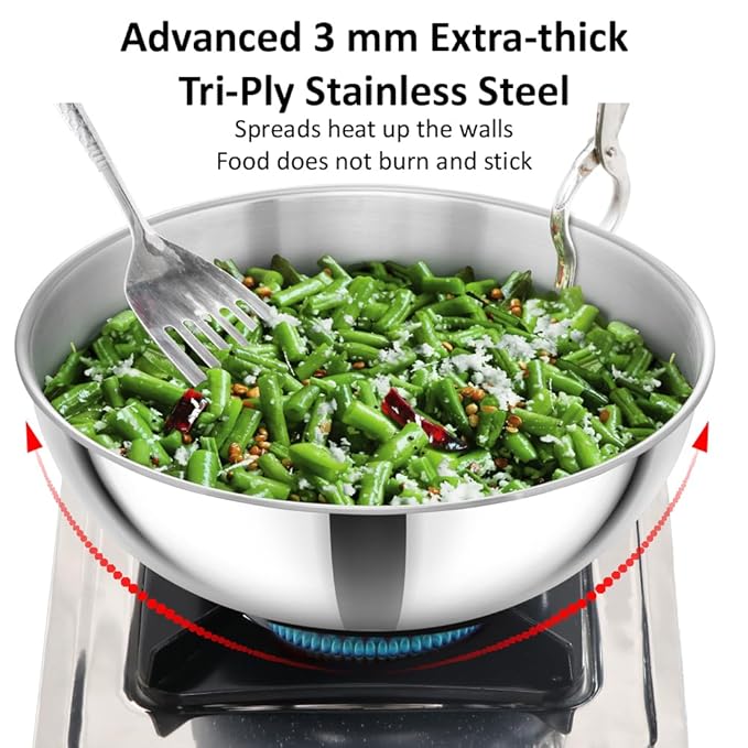Hawkins 5 Litre Metro Kadhai Triply Stainless Steel Induction Tasla Silver