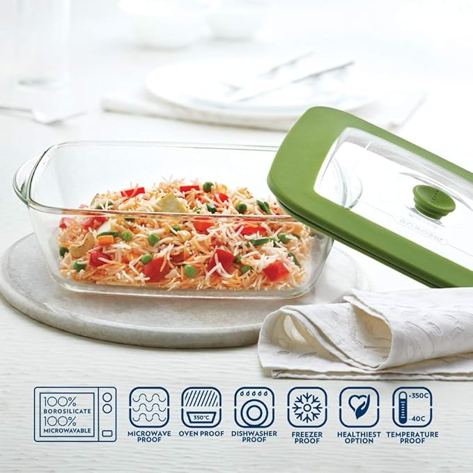 Borosil Glass Dish With Lid | 2600ml | Transparent
