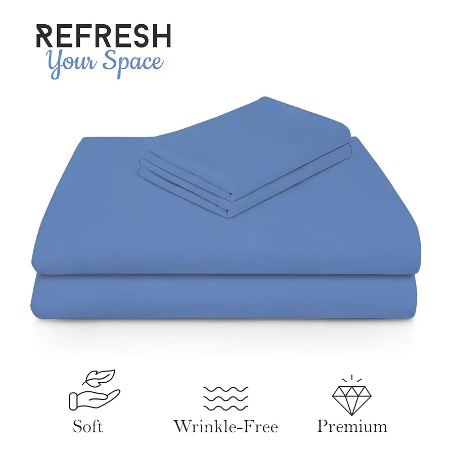 Fresh From Loom 144 TC Plain King Size Microfiber Bed Sheet Set Printed with 2 Pillow Covers Skyblue Plain