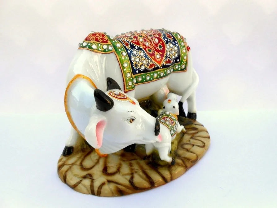 Jaipur Ace Decorative Polyresin Cow and Calf Statue/idol 8 Inch Kamdhenu Cow