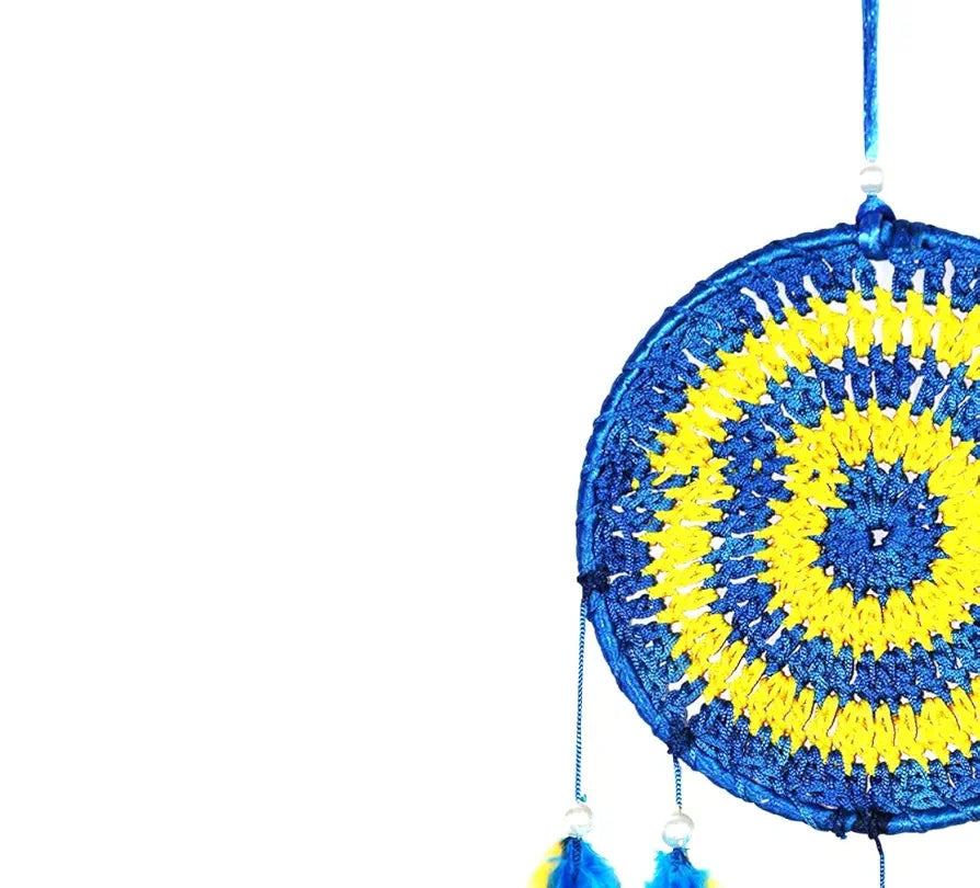 Wind Chime 5 Bell Dream Catcher Blue Yellow