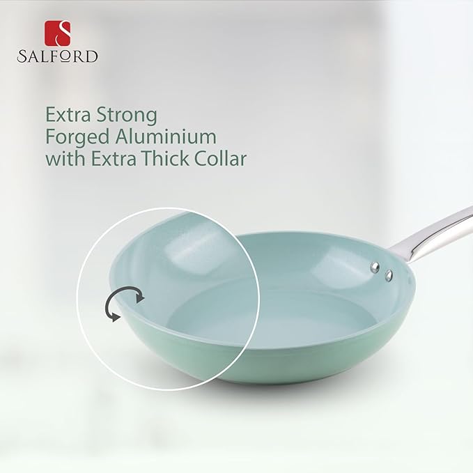 Salford Forged Ceramic Non-stick Frypan With Tubular Ss Handle | Induction & Gas Ready | Green | 240mm | 1.85 Litre