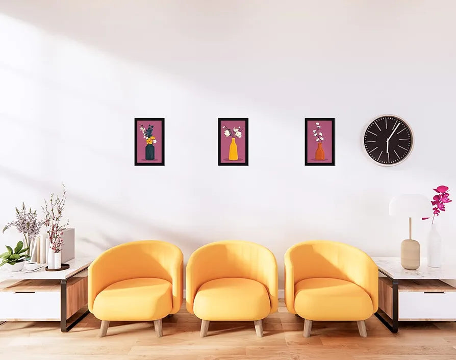 ArtX Paper Floral Vase Wall Art Painting Framed Set of 3