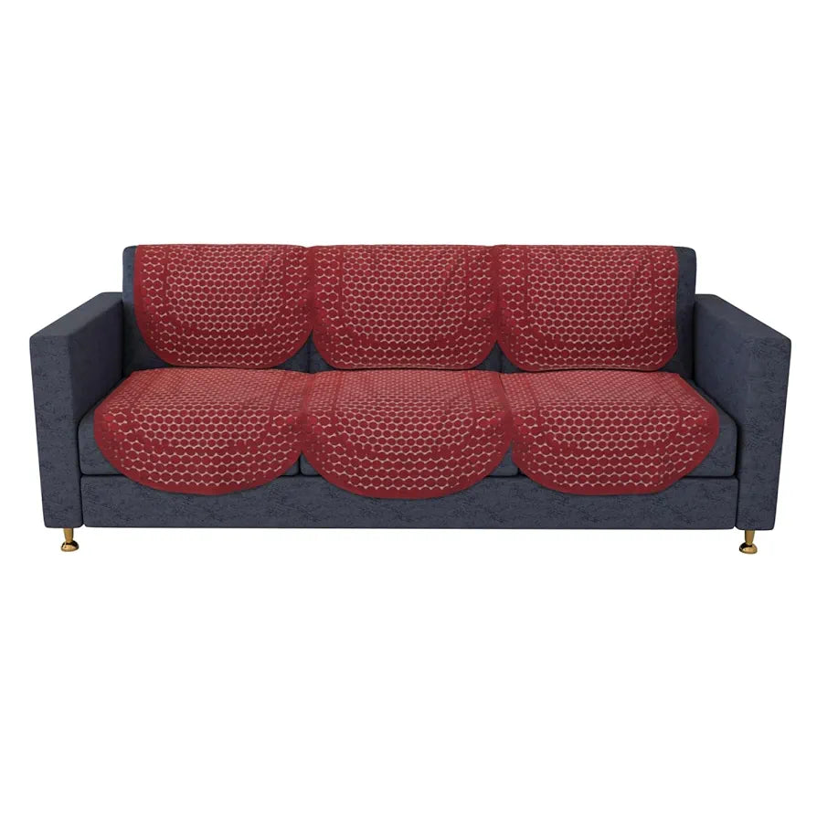 Kuber Industries Sofa Cover Net Sofa Slipcover Set 5-Seater Dot Design Maroon