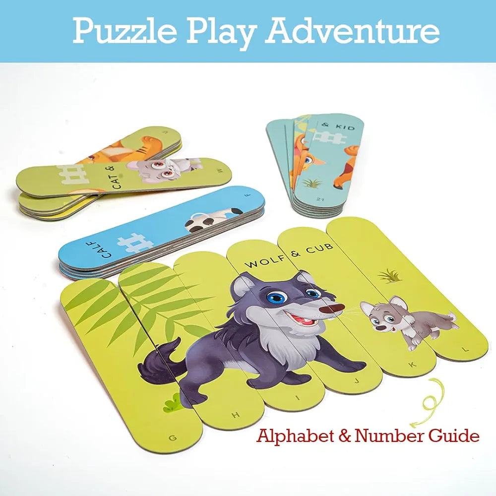THE BOOK TREE Animals & Their Babies Stick Puzzle | 24pcs Double-Sided Cardboard Puzzles | 8 Animal & Their Puzzles for Learning & Play | Enhances Focus & Creativity | Ideal for Ages 3+
