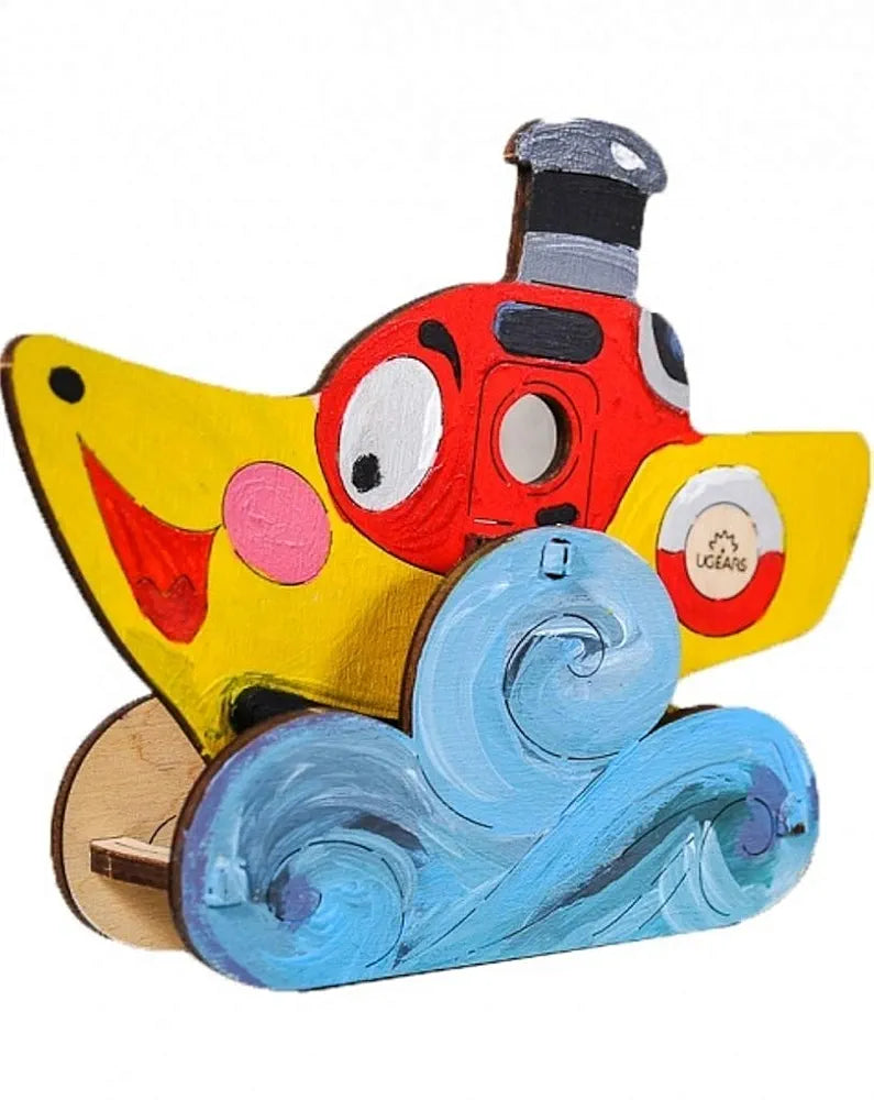 Ugears Steamboat - 3D Wooden Jigsaw Puzzle Games - Kids Coloring kit - STEAM Learning Brain Games Toys & Ship Puzzles for Kids - Building Toys & Building Sets for Kids - DIY Kits for Kids
