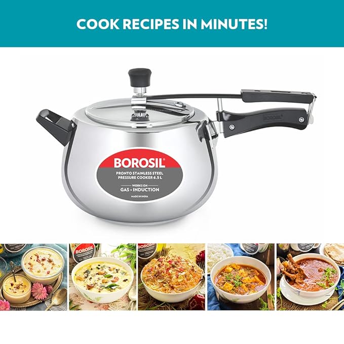 Borosil Pronto Induction Base Stainless Steel Pressure Cooker | 3 Litres