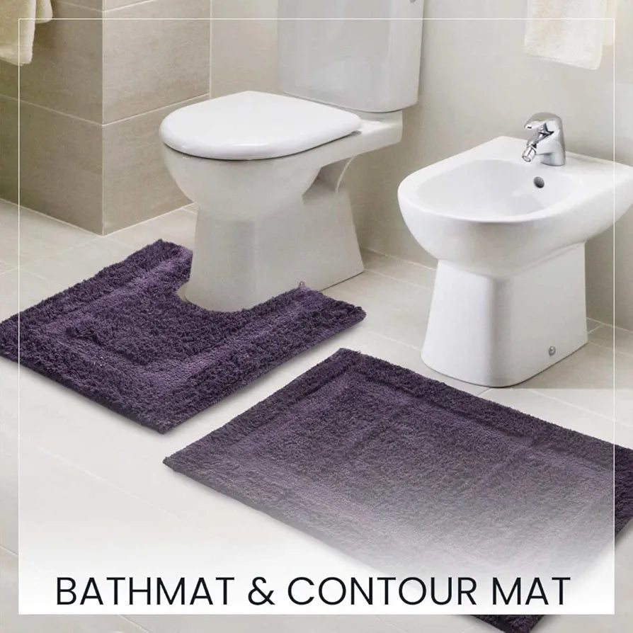 Sashaa World Solid Anti-skid Cotton Bathmat And Contour Set For Bathroom Colour Purple