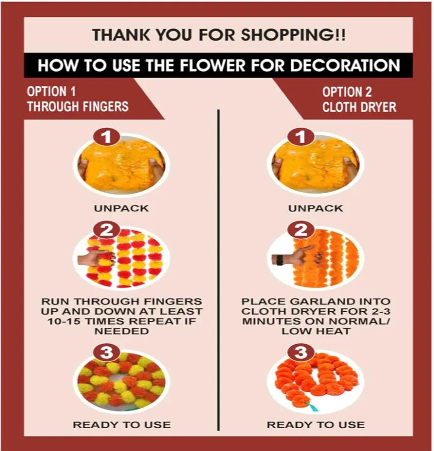 Marigold Flower Backdrop Itemsfor Decoration Artificial Flower Garland Background 8 Pcs