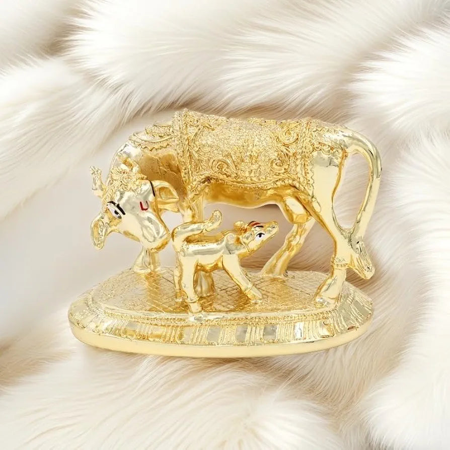Jaipur Ace Kamdhenu Cow With Calf Statue Golden Cow