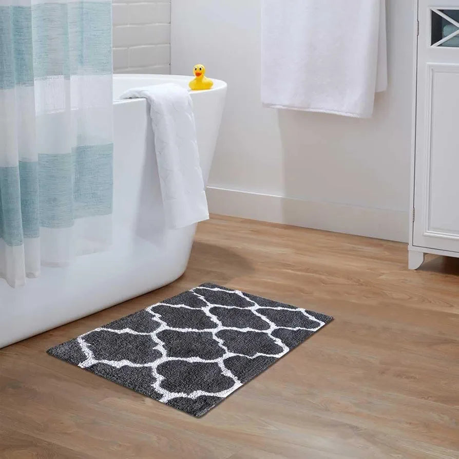 The Home Talk Cotton Bathmats Water Absorbent Runners Quatrefoil Design Rugs Floor Mats Dark Grey