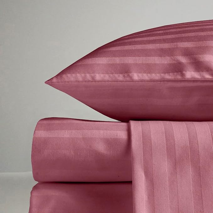Haus & kinder Cotton Elastic Fitted Bedsheet King Size 2 Pillow Covers | Colour Roseberry