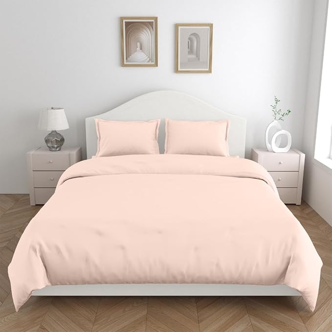Haus & kinder Cotton Plain Solid Bedsheet for King Size 2 Pillow Covers | Colour Blush