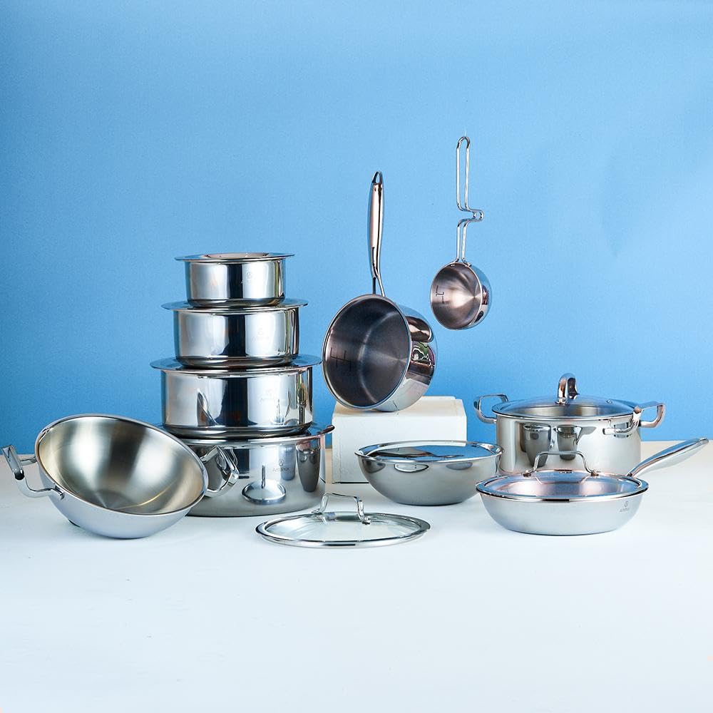 Arttdinox by Jindal Lifestyle Reflecto Triply Stainless Steel Tope With Lid | 1.6ltr | Silver | 16cm