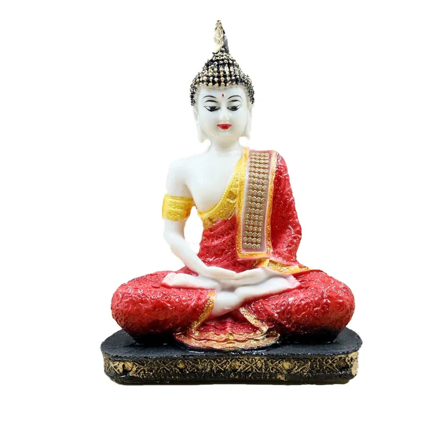 Jaipur Ace Meditating Buddha Statue Polyresin Idol Showpiece White And Red Buddha