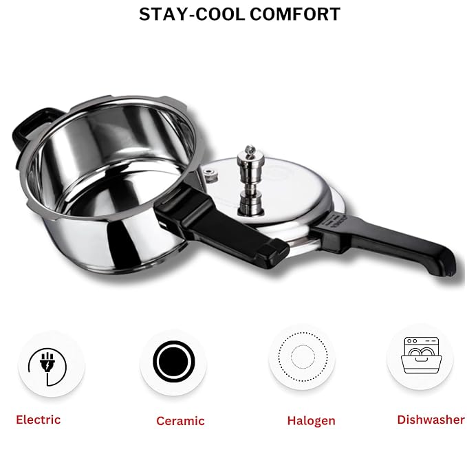 Vinod 18/8 Stainless Steel Pressure Cooker Outer Lid 2 Litre | Unique Sandwich Bottom Cooker