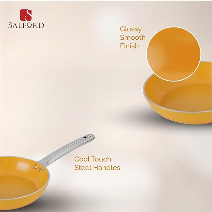 Salford Forged Ceramic Frypan With Tubular Ss Handle, Induction & Gas Ready | Mustard Yellow | 240mm | 1.85 Litre
