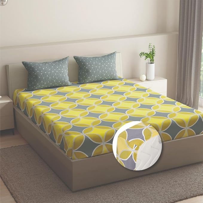 Wakefit Bedsheet for King Size Bedsheet King Size Bed Cotton 2 Pillow Covers Elastic Fitted Sheet Riyo Colour