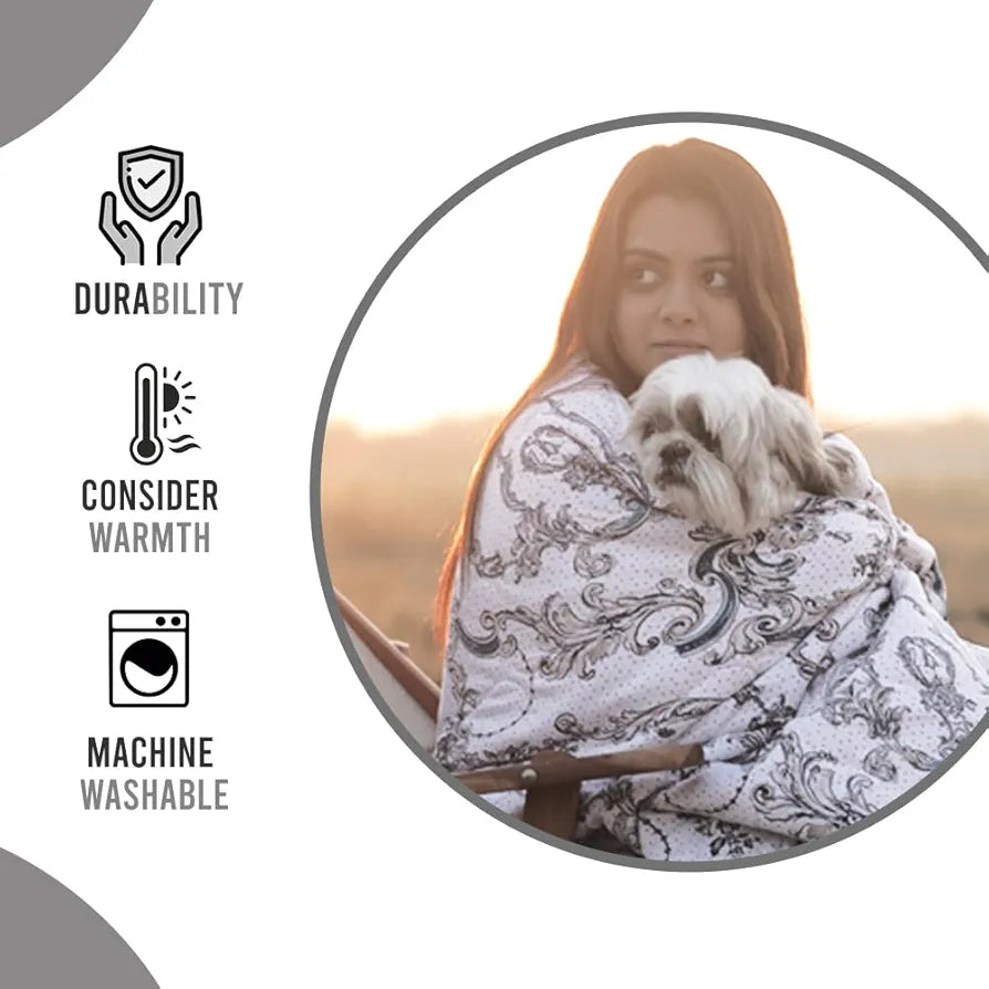 Divine Casa Microfibre All-Weather 150 GSM Printed Reversible Double Bed Size Quilt Comforter Blanket Colour Beige and Brown