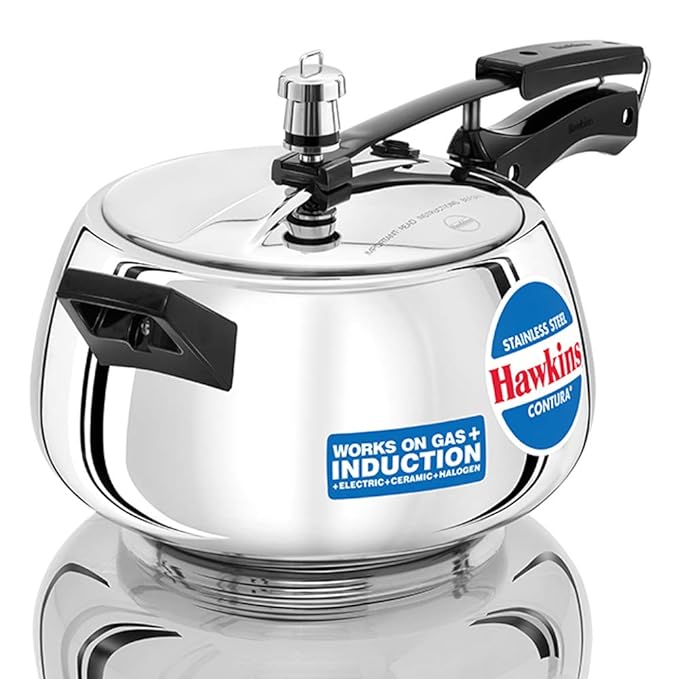 Hawkins Stainless Steel Contura Induction Compatible Inner Lid Pressure Cooker 5 Litre, Silver