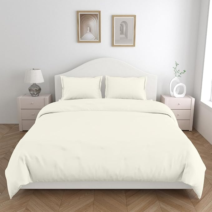 Haus & kinder Cotton Plain Solid Bedsheet for King Size 2 Pillow Covers | Colour Ivory