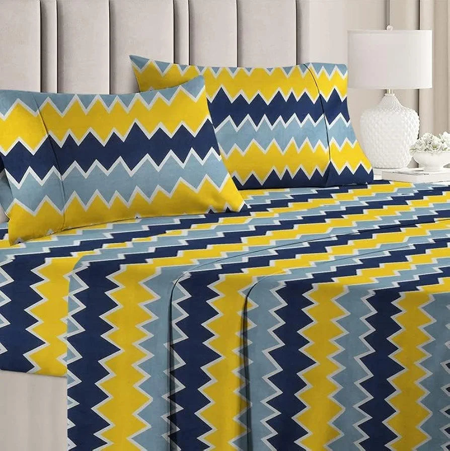BSB Home Premium Double Bedsheet with 2 Pillow Covers 160 TC 3 Pcs Set Yellow and Blue
