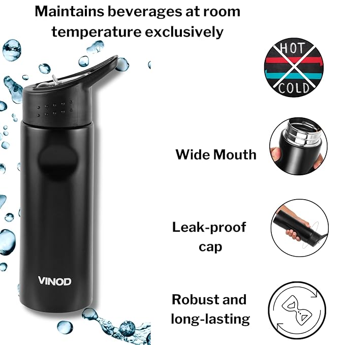 Vinod Snappy Stainless Steel Single Wall Vacuum Insulated Water Bottle - 750ml | Ergonomic Sleek Design