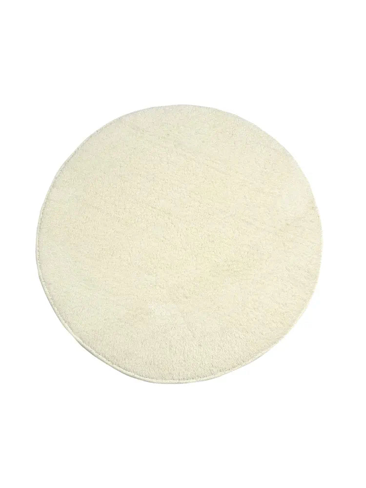 Saral Home Neo Shaggy Yarn Anti-Skid Round Mats Colour Ivory