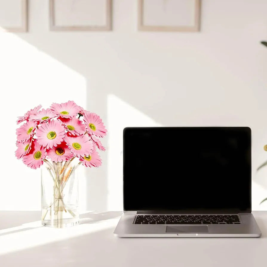 Gerbera Daisy Flowers Pack of 5 Orange Faux Blooms 30cm Tall Pink