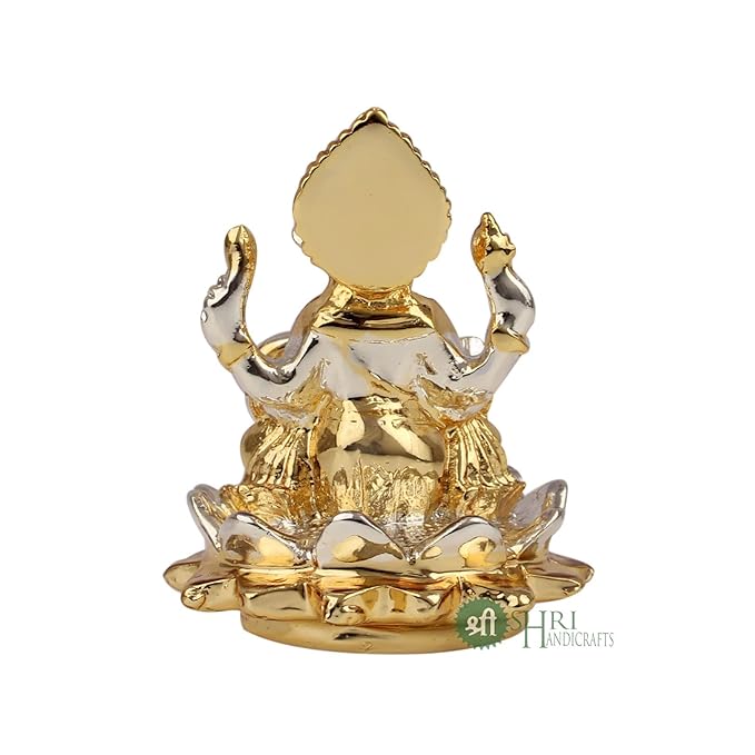 Indicast Gold & Silver Plated Ganesha Idol Murti Sitting on Lotus Kamal Home Decor and Gifts