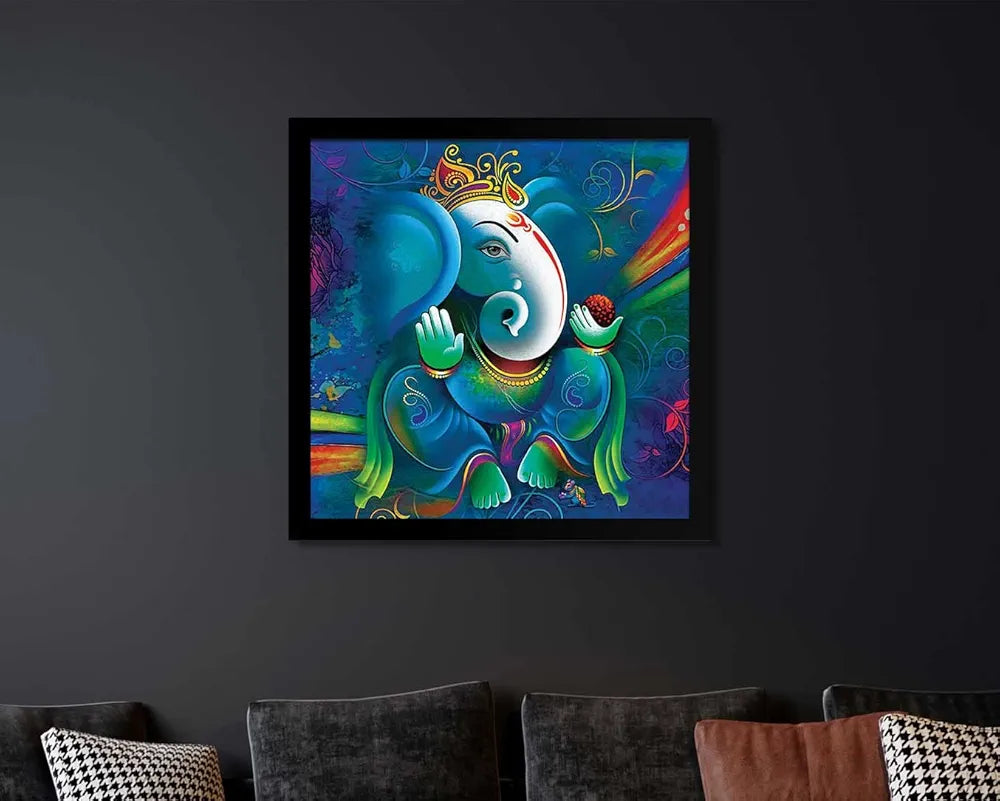 ArtX Ganesh Ji Big Canvas Painting With Frame Multicolour Square