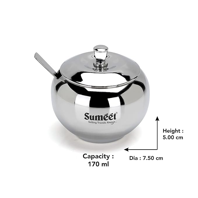 Sumeet Stainless Steel Ghee and Oil Pot with Spoon 7.5 cm Dia 170 ml Silver