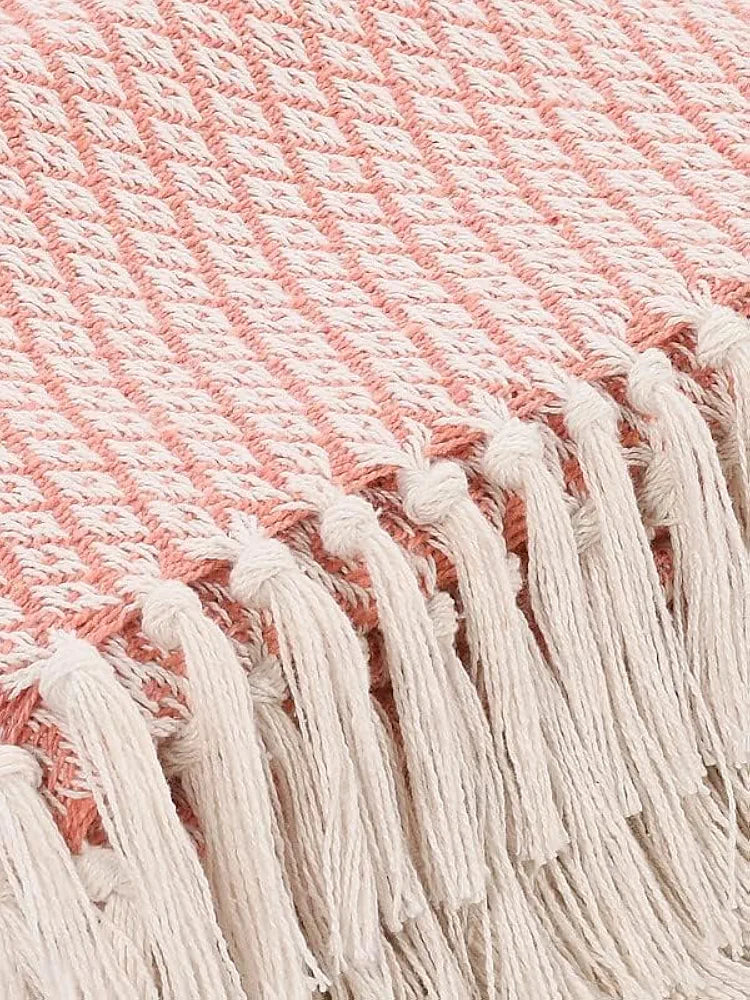 Sashaa World Cotton Soft Throw Blanket Colour Peach/White