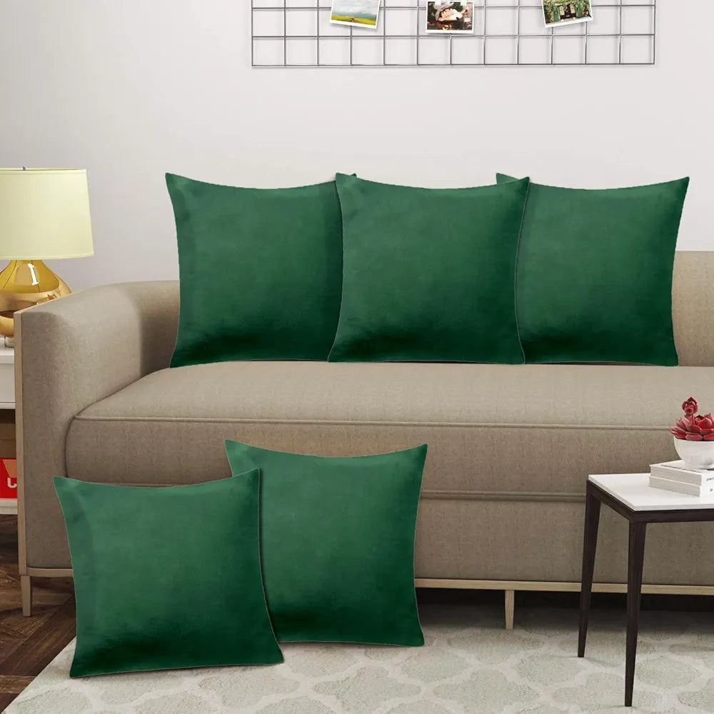 Cloth Fusion Velvet Sofa Cushion Cover Set of 5 Luxurious Cushion Cover Green