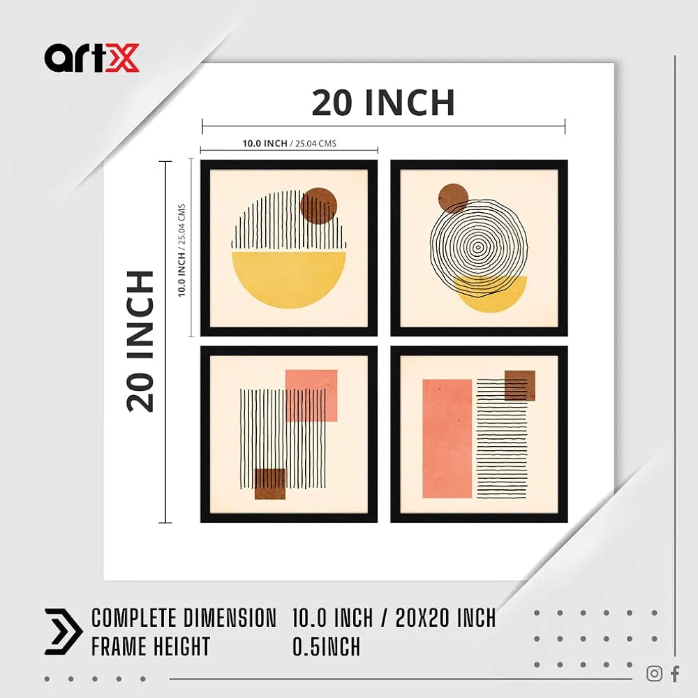 ArtX Paper Abstract Wall Art Painting Framed Paintings Multicolor Posters Geometric-Squares Set of 4