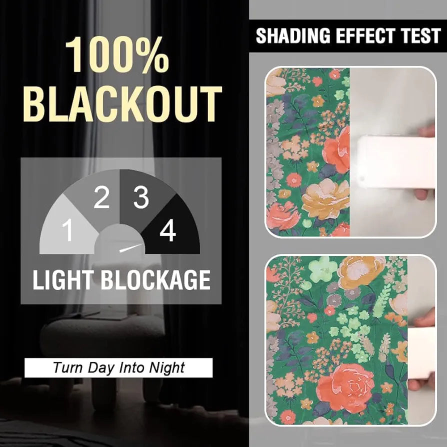 Cloth Fusion Blackout Printed Premium Door Curtains 7 Feet Long Set of 2 Green Roses