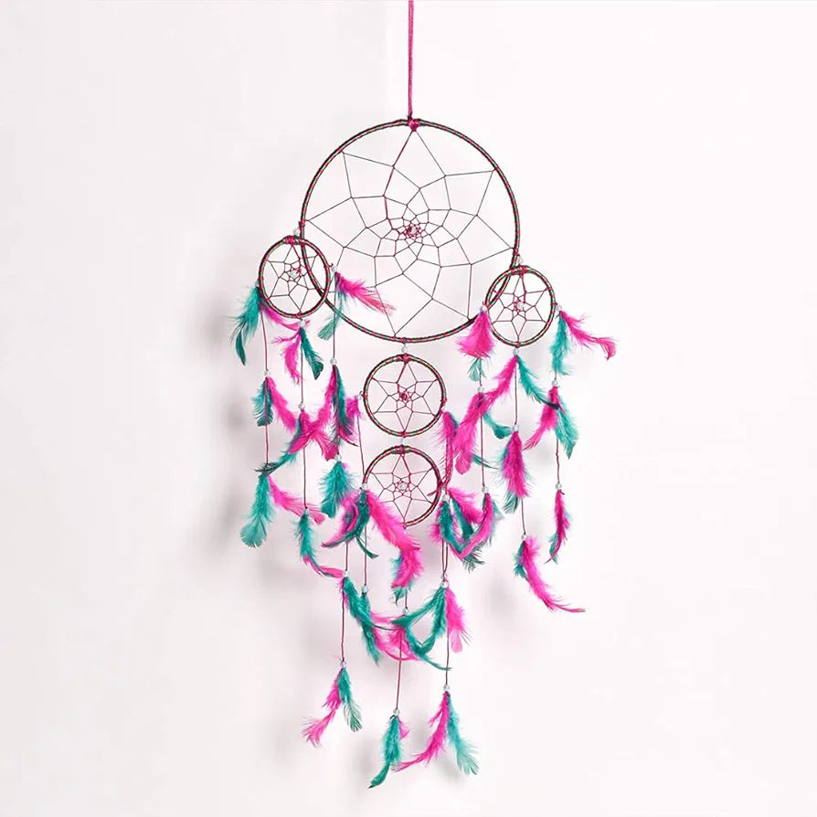 Dream Catcher Traditional Indian Dreamcatcher Height 75 cm Big Pink Green DC