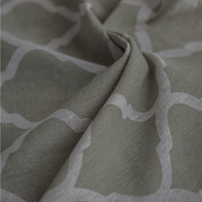 Huesland Cotton Curtains for Windows, 5 Feet Long 1 Bohemian Eyelet Curtain | Quatrefoil Dessert Sage