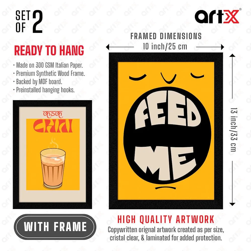 meArtX Paper Kitchen Dining Area Cafe Bar Restaurant Funny Framed Quotes Feed Me Set of 3