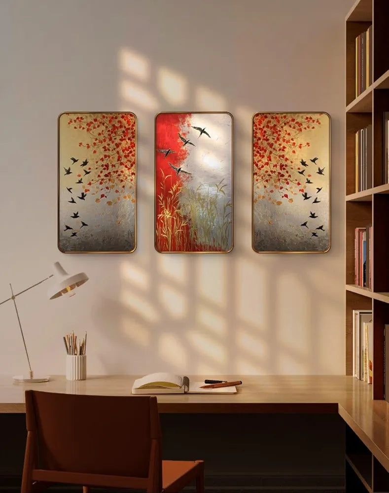 Livin'luxe Set of 3 Modern Art Madhubani Painting Premium Golden Framed Wall Paintings SG13