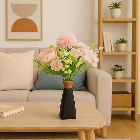 Artificial Multiflora Flower Roses Fake Sticks Bunch Decorative Without Vase Peach Fabric