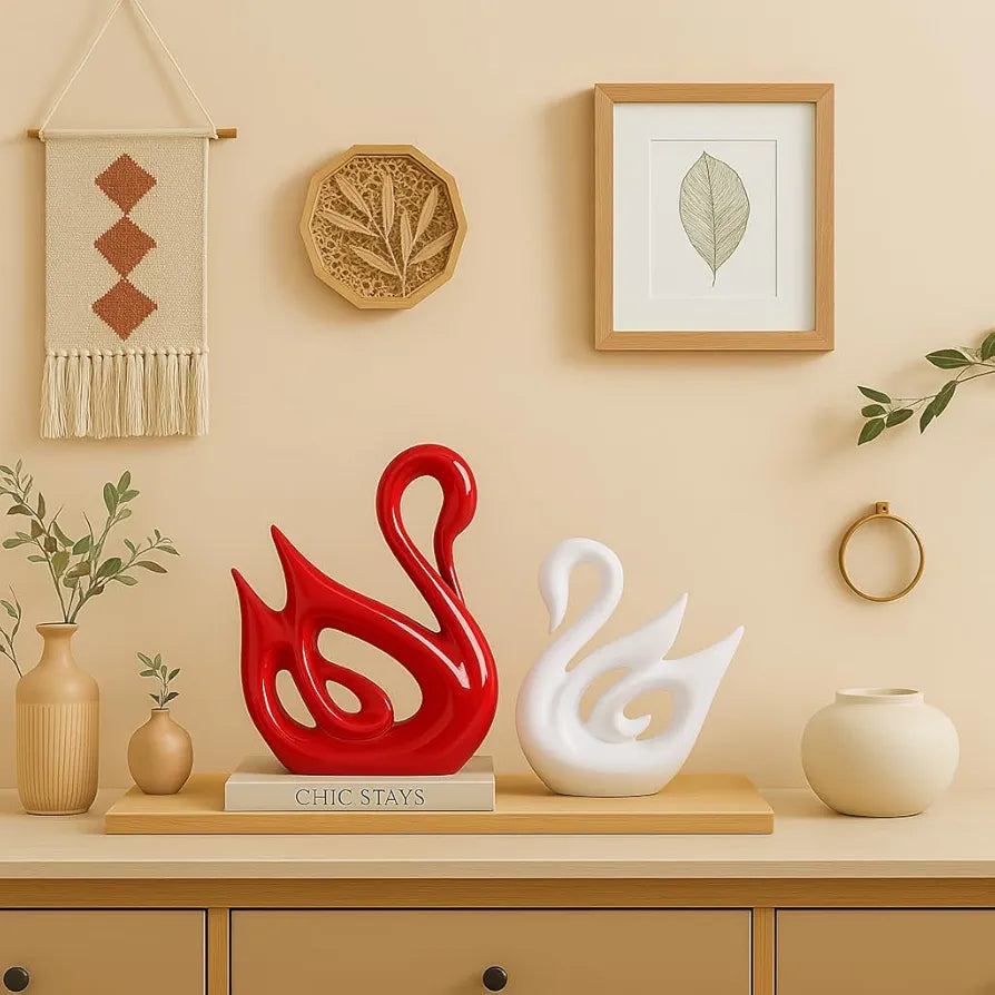 Xtore Lucky Swan Couple Piano Finish Ceramic Figures for Home Decor