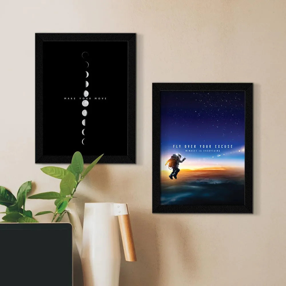 ArtX Paper Science Space Motivational Wall Frames Motivational Framed Posters A4 Set of 4