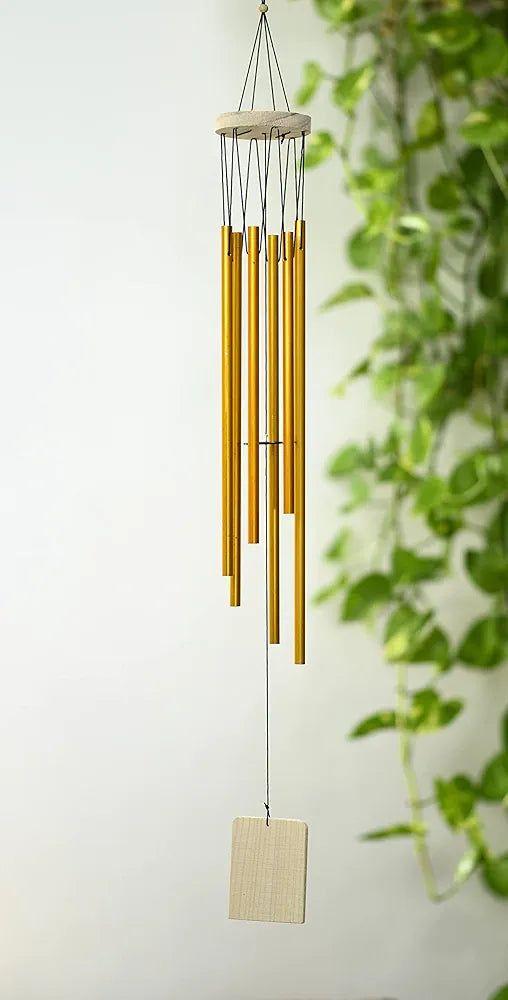 Tej Gifts Feng Shui Metal Wind Chime with 6 Golden Pipes