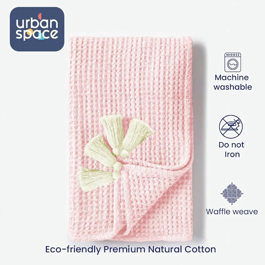 Urban Space Cotton Waffle Throw Blanket, Soft Decorative Throw for Living Room, Sofa, Chair and Couch, Handmade,Reversible and Breathable Throw Waffle Blush Pink