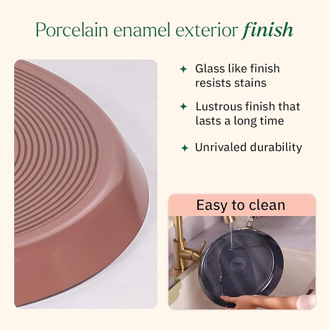 Ember Cookware Arcilla Ceramic Non Stick Dosa Tawa 28cm | Stainless Steel Handle | Green