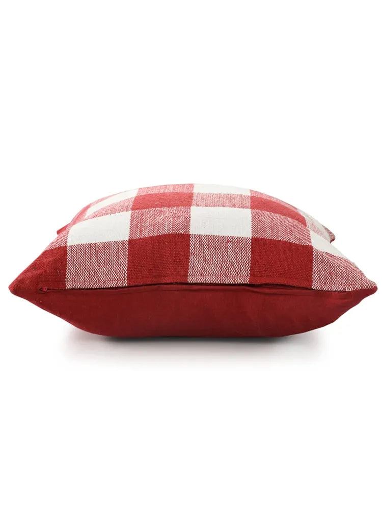 Sashaa World Cotton Check Cushion Colour Red And White