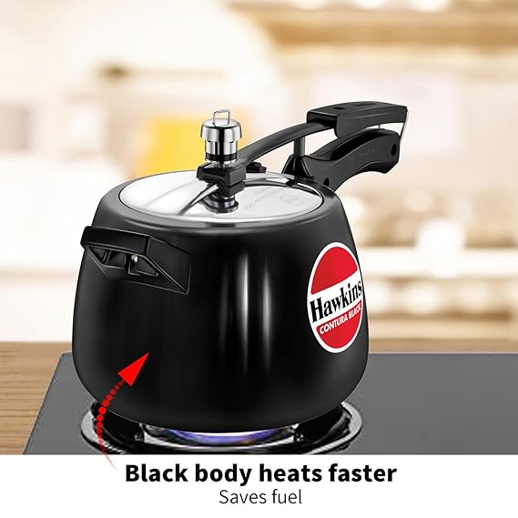 Hawkins 4 Litre Contura Black Pressure Cooker Hard Anodised Inner Lid Cooker Handi Cooker Black