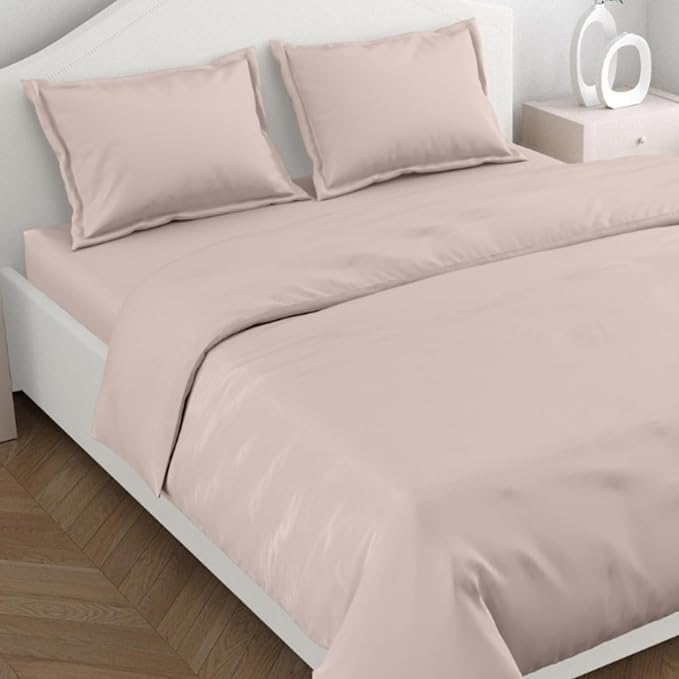 Haus & kinder Cotton Plain Solid Bedsheet for King Size 2 Pillow Covers | Colour Cameorose