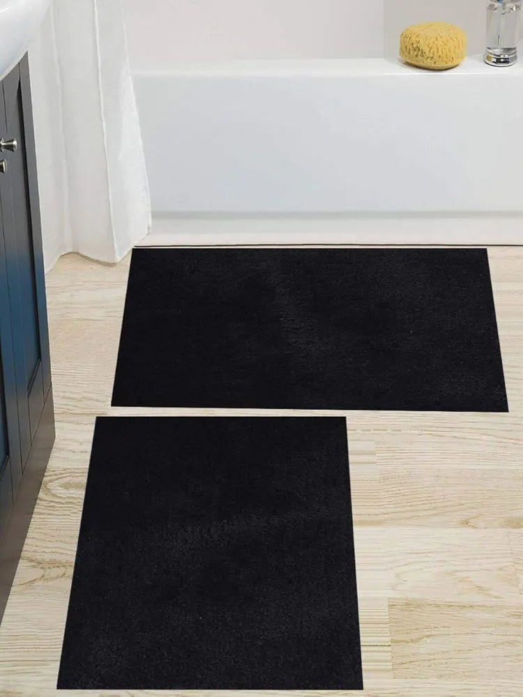 Aerohaven Glorious Super Soft Microfiber Solid Anti Slip Stone Wash Bathmat Black Colour (Set of 2Pc)